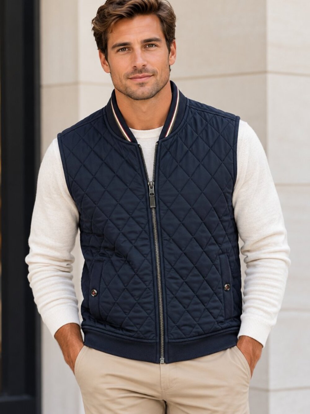 Ted Baker Britts Navy Diamond Quilted Sherpa Lined Vest Size Medium (Ted Size 3)